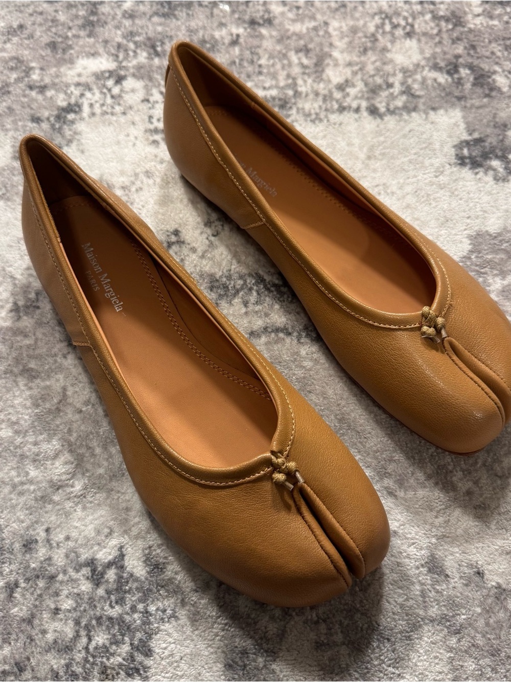 Maison Margiela Tan Tabi Leather Ballet Flats Women's Size EU 38 US 8 - Picture 4 of 8